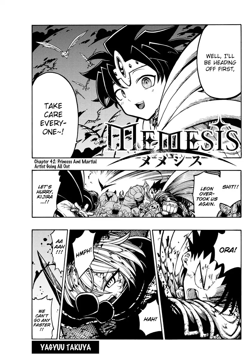 Memesis (Yagyuu Takuya) Chapter 42 page 1 - Chapter 42: Princess and Martial Artist Going All Out