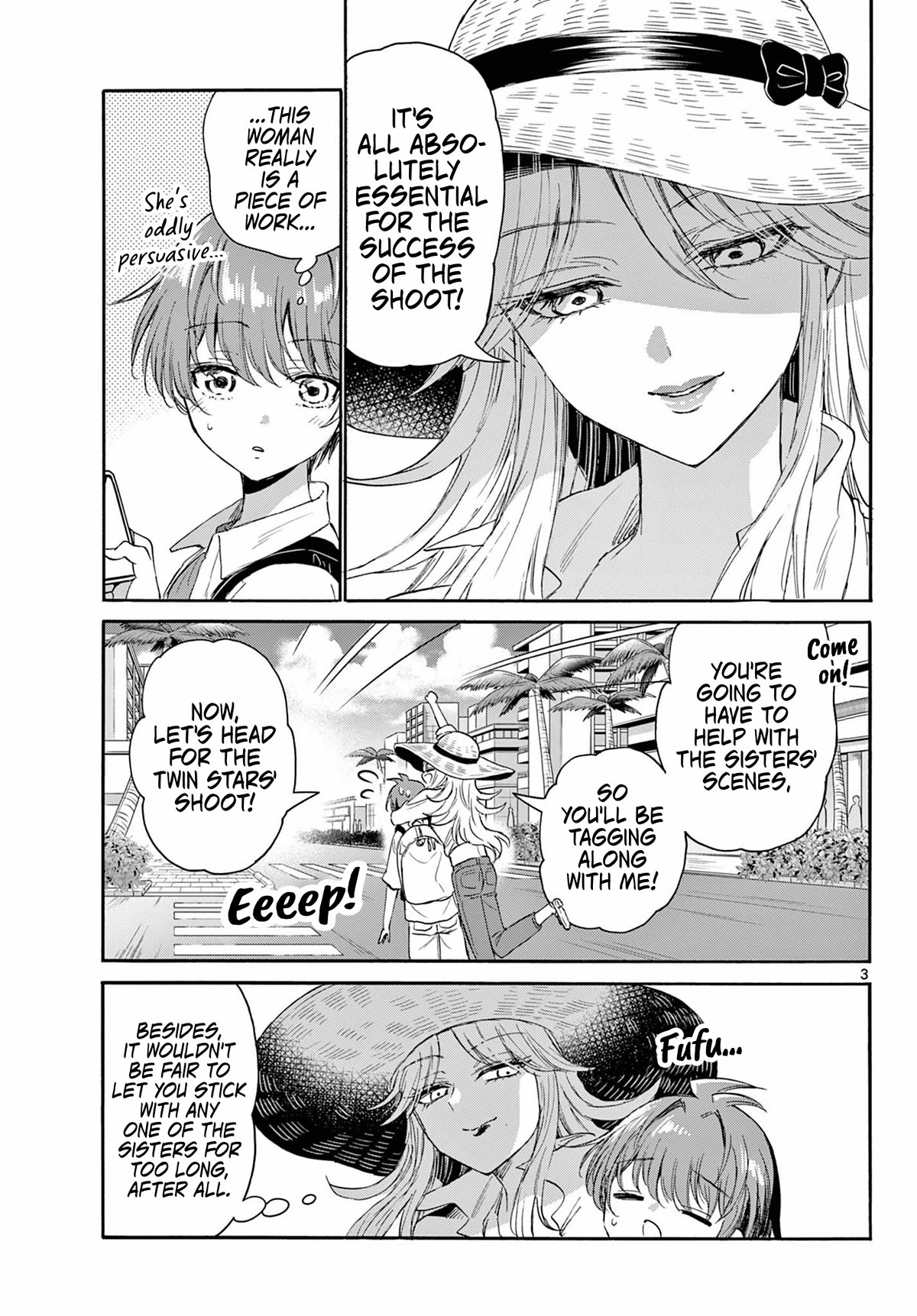 Mikadono Sanshimai wa Angai, Choroi Chapter 99 page 3 - Chapter 99: The Twin Stars' confessions.