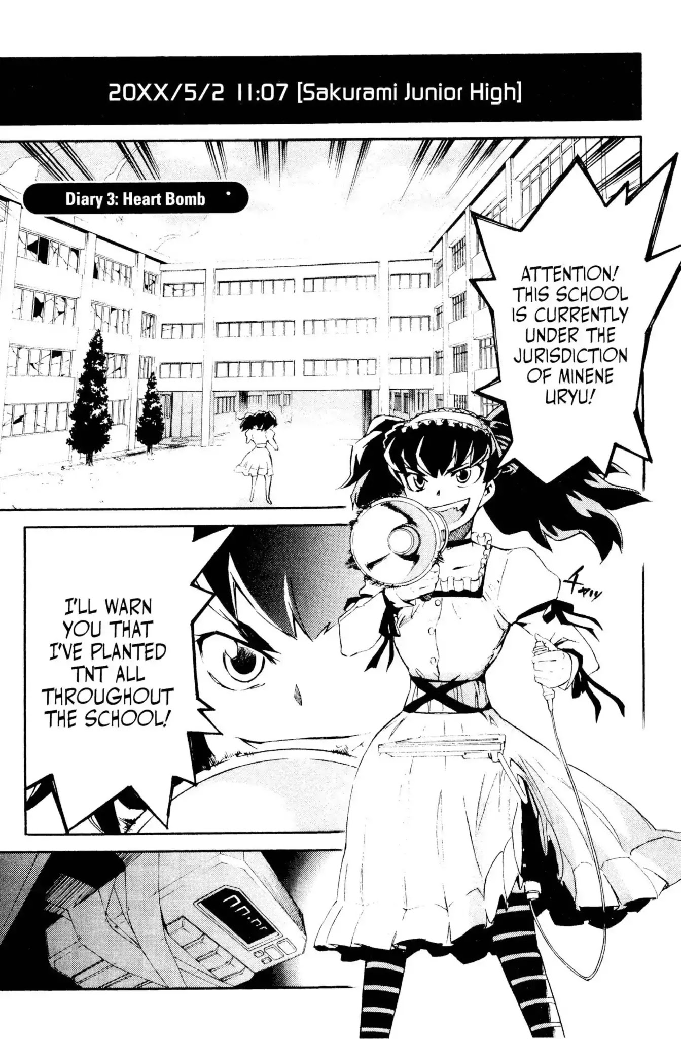 Mirai Nikki Chapter 3 page 1 - Chapter 3: Vol.1 Diary 3: Heart Bomb