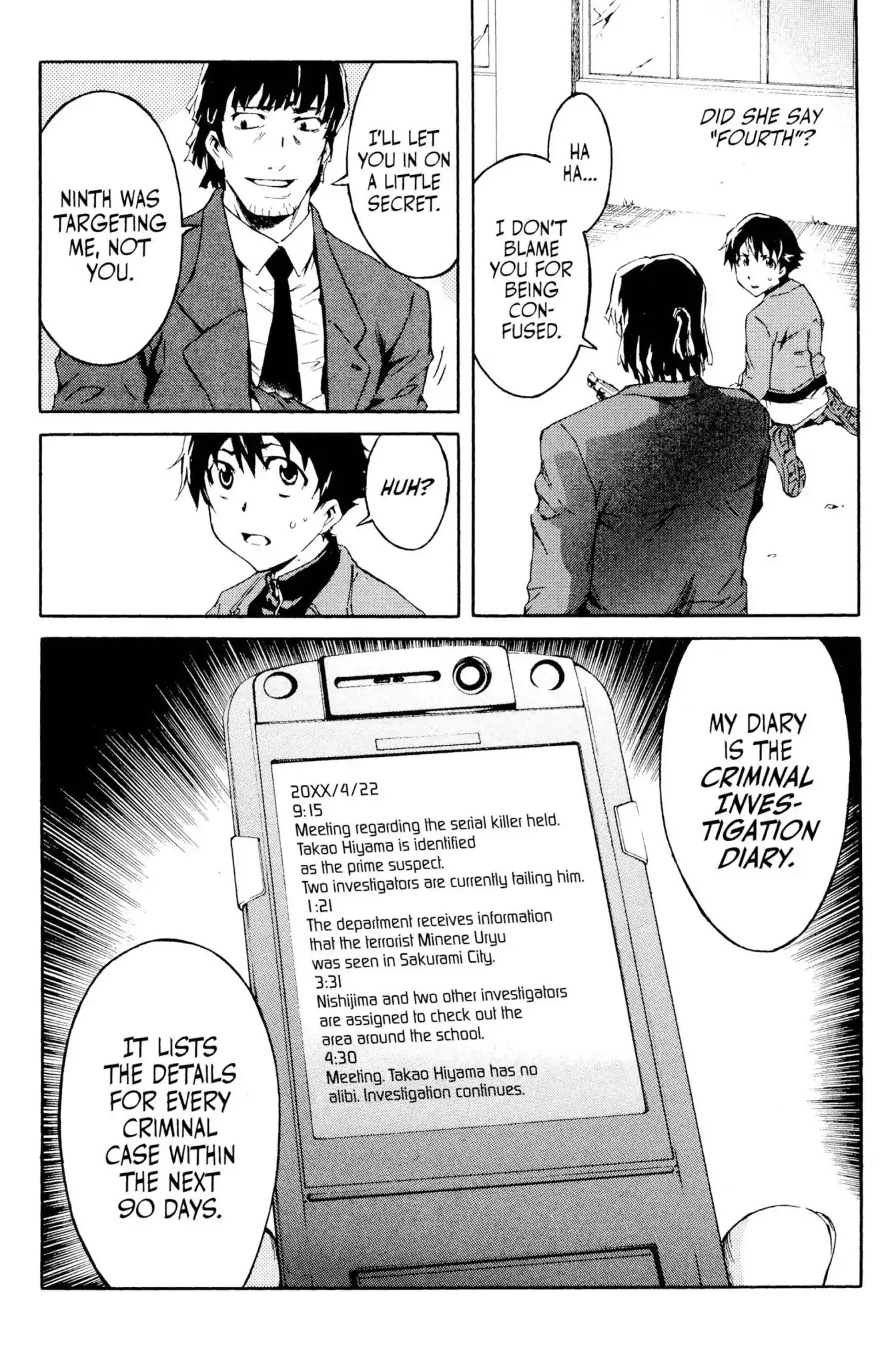 Mirai Nikki Chapter 4 page 6 - Chapter 4: Vol.1 Diary 4: Birth of the Future Alliance