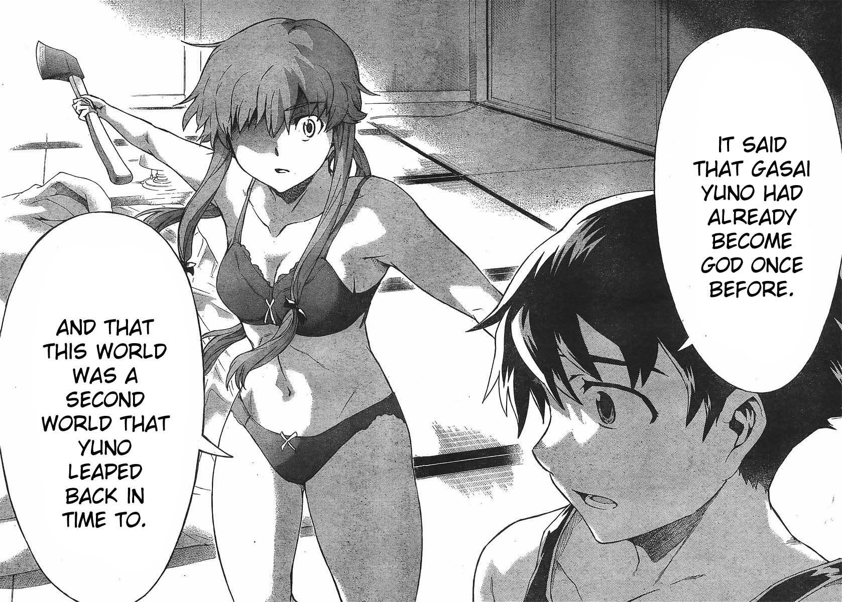 Mirai Nikki Chapter 52 page 34 - Chapter 52: Intertwined Bodies/Non-Intertwined Minds
