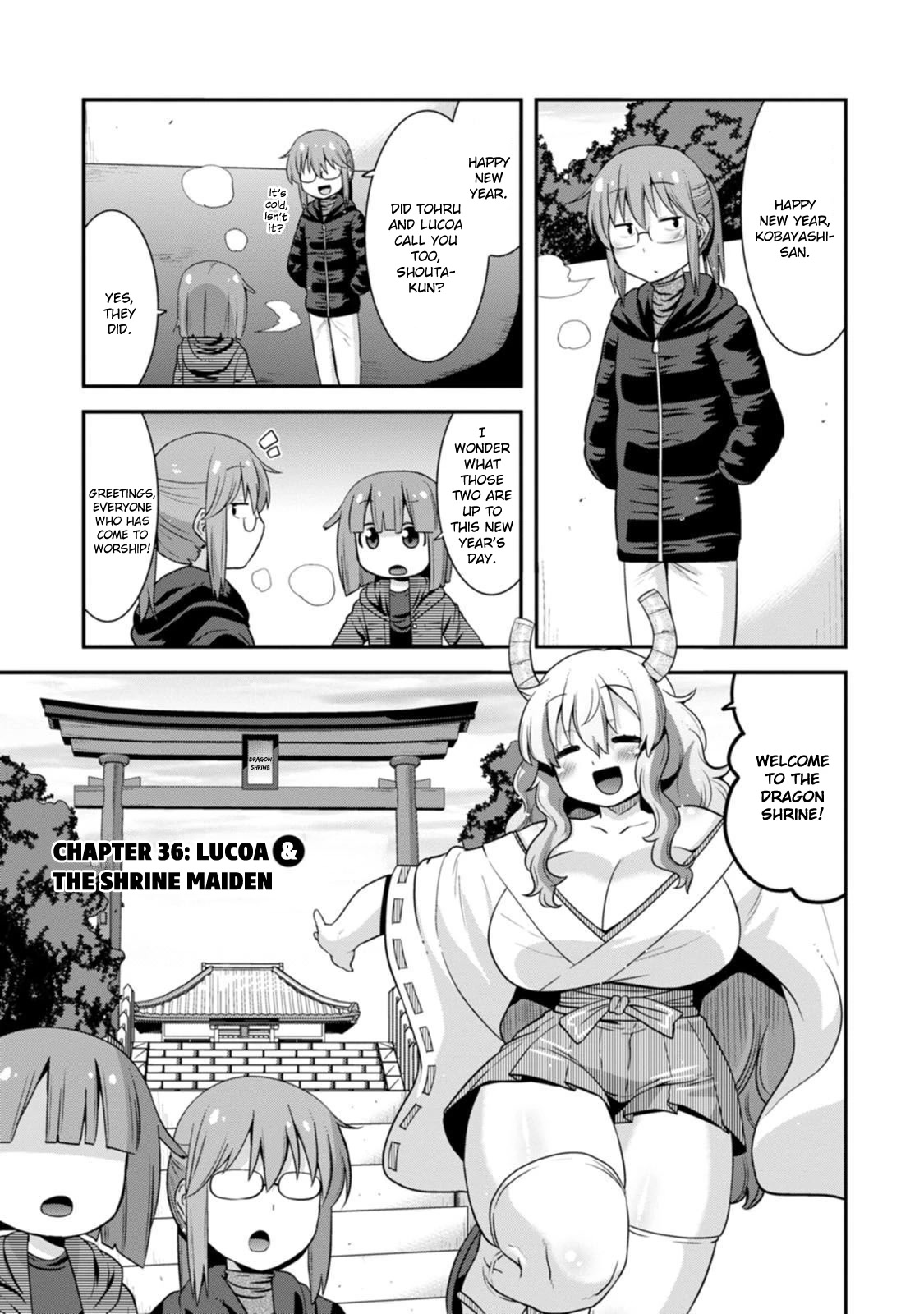 Miss Kobayashi's Dragon Maid: Lucoa is my xx Chapter 36 page 1 - Chapter 36: Lucoa and the Shrine Maiden