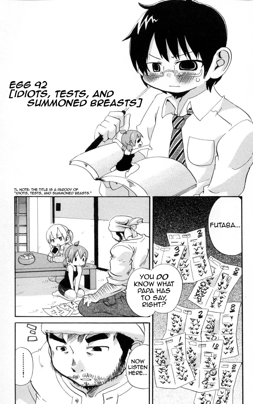 Mitsudomoe Chapter 92 page 1 - Chapter 92: Idiots, Tests, and Summoned Breasts