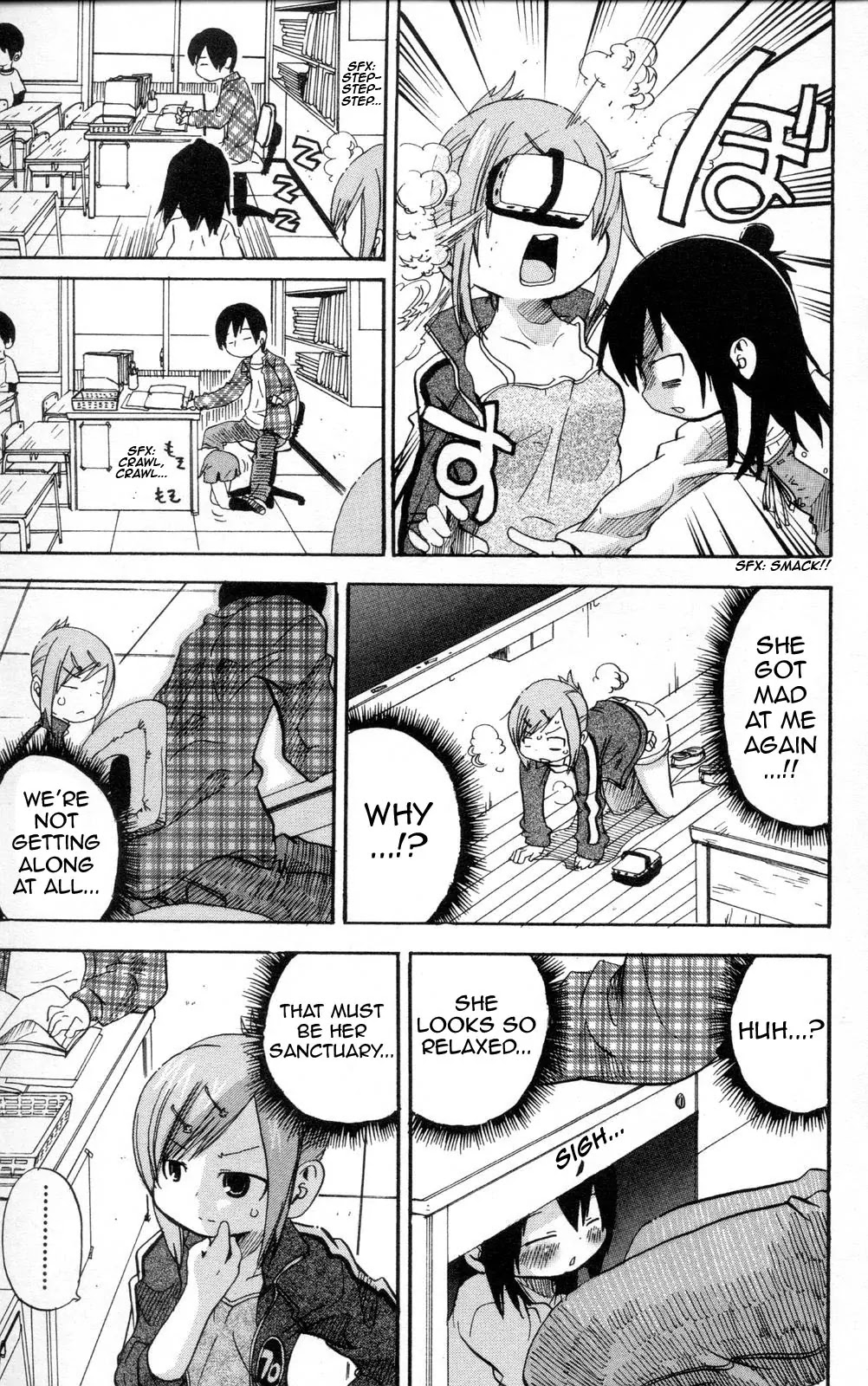 Mitsudomoe Chapter 95 page 3 - Chapter 95: I Wanna Tell You, From Under The Desk
