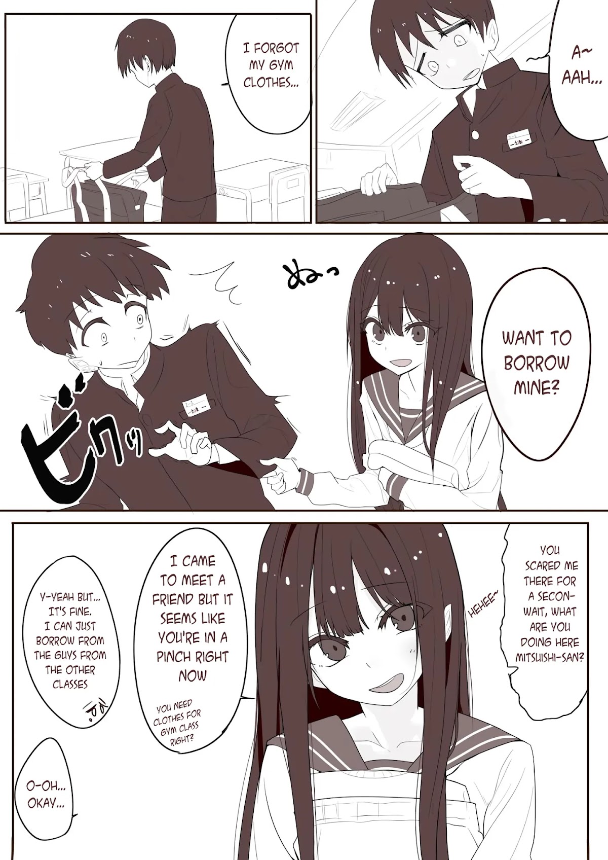 Mitsuishi-san Chapter 2 page 1 - Chapter 2: Borrowing Gym Clothes from a Girl in Another Class