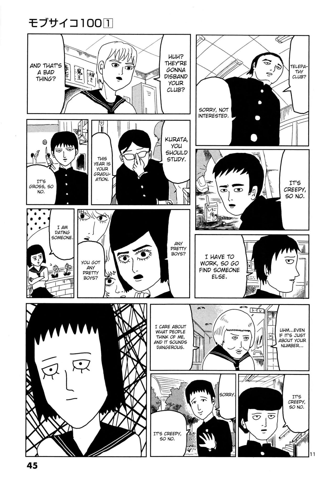 Mob Psycho 100 Chapter 3 page 11 - Chapter 3: From the Telepathy Club - Kurata Tome