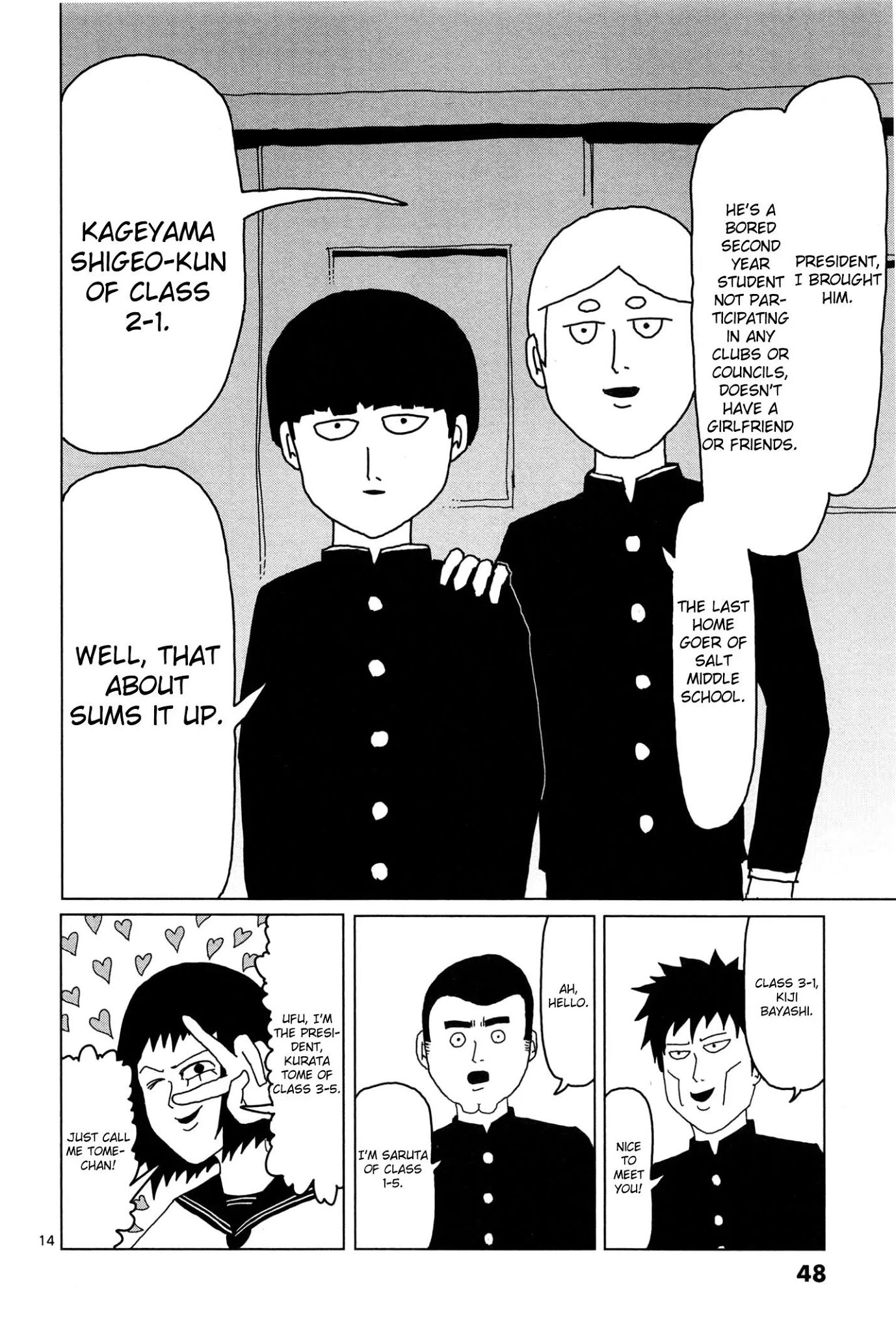 Mob Psycho 100 Chapter 3 page 14 - Chapter 3: From the Telepathy Club - Kurata Tome