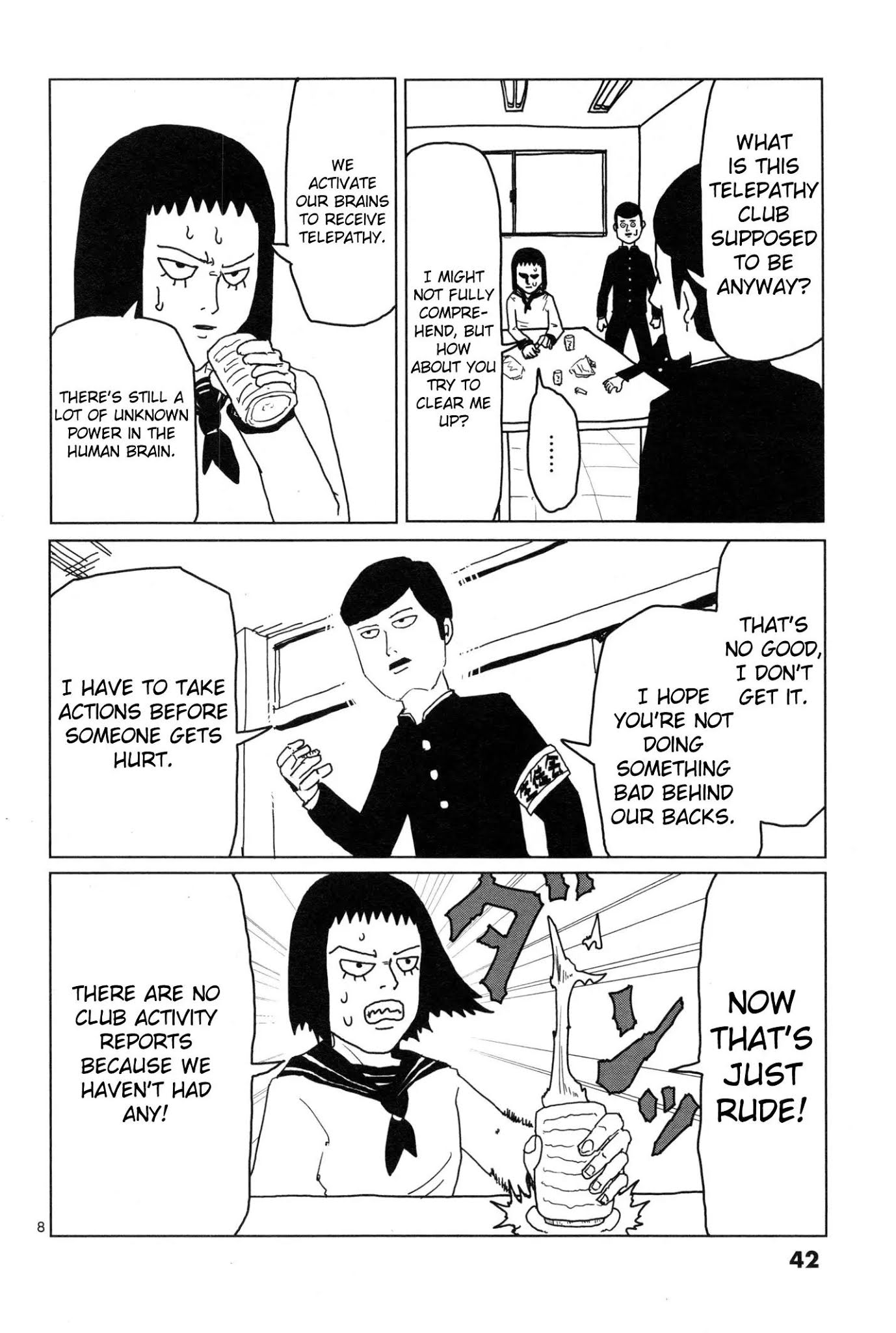 Mob Psycho 100 Chapter 3 page 8 - Chapter 3: From the Telepathy Club - Kurata Tome
