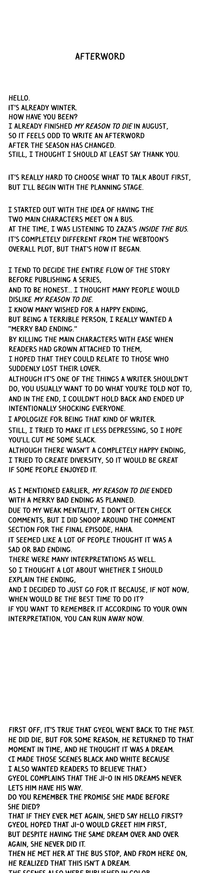 My Reason to Die Chapter 101 page 1 - Chapter 101: Afterword