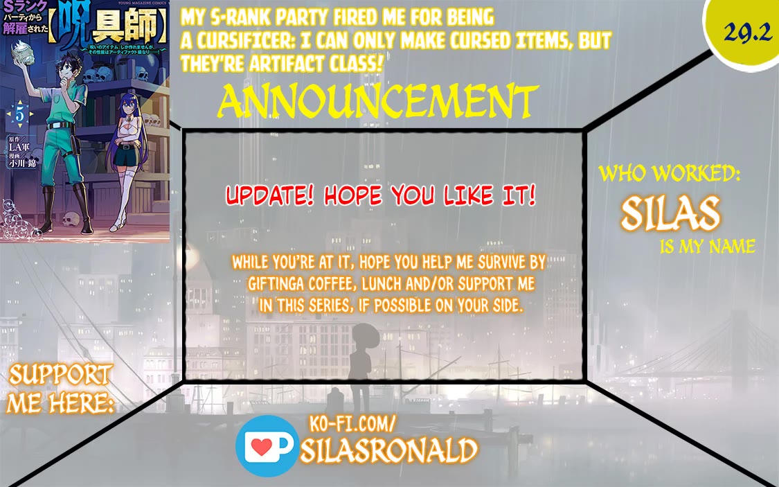 My S-Rank Party Fired Me for Being a Cursificer ~ I Can Only Make “Cursed Items”, but They're Artifact Class! Chapter 29.2 page 1 - Chapter 29.2