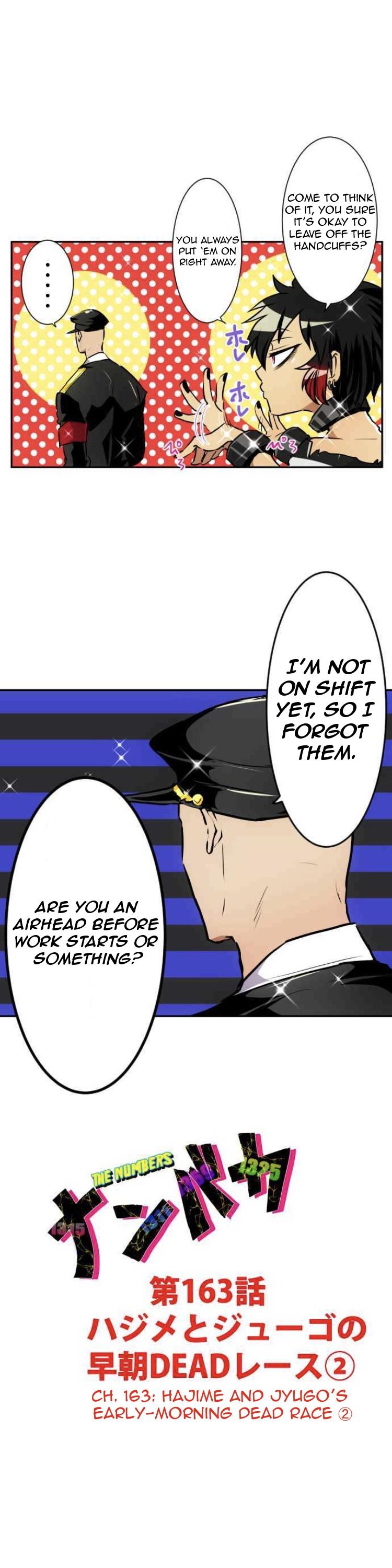 Nanbaka Chapter 163 page 2 - Chapter 163: Hajime and Jyugo's Early-Morning DEAD Race 2
