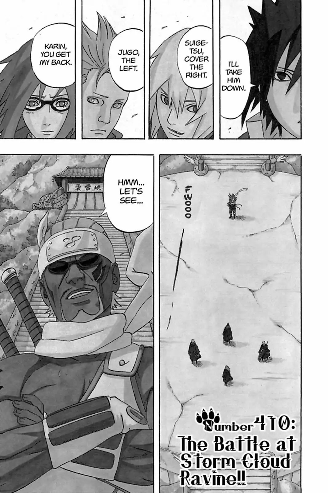 Naruto Chapter 410 page 1 - Chapter 410: The Battle At Storm Cloud Ravine!!