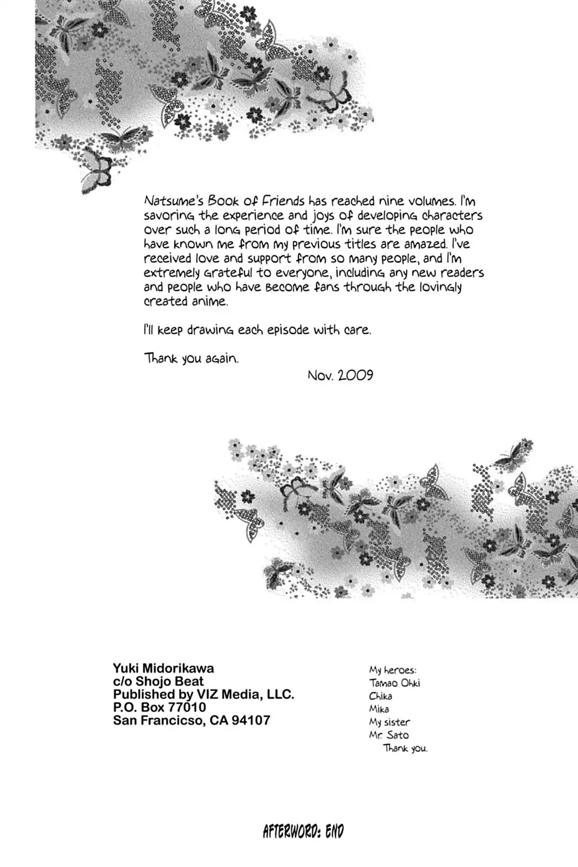 Natsume Yuujinchou Chapter 36.6 page 6 - Vol.9 Afterword