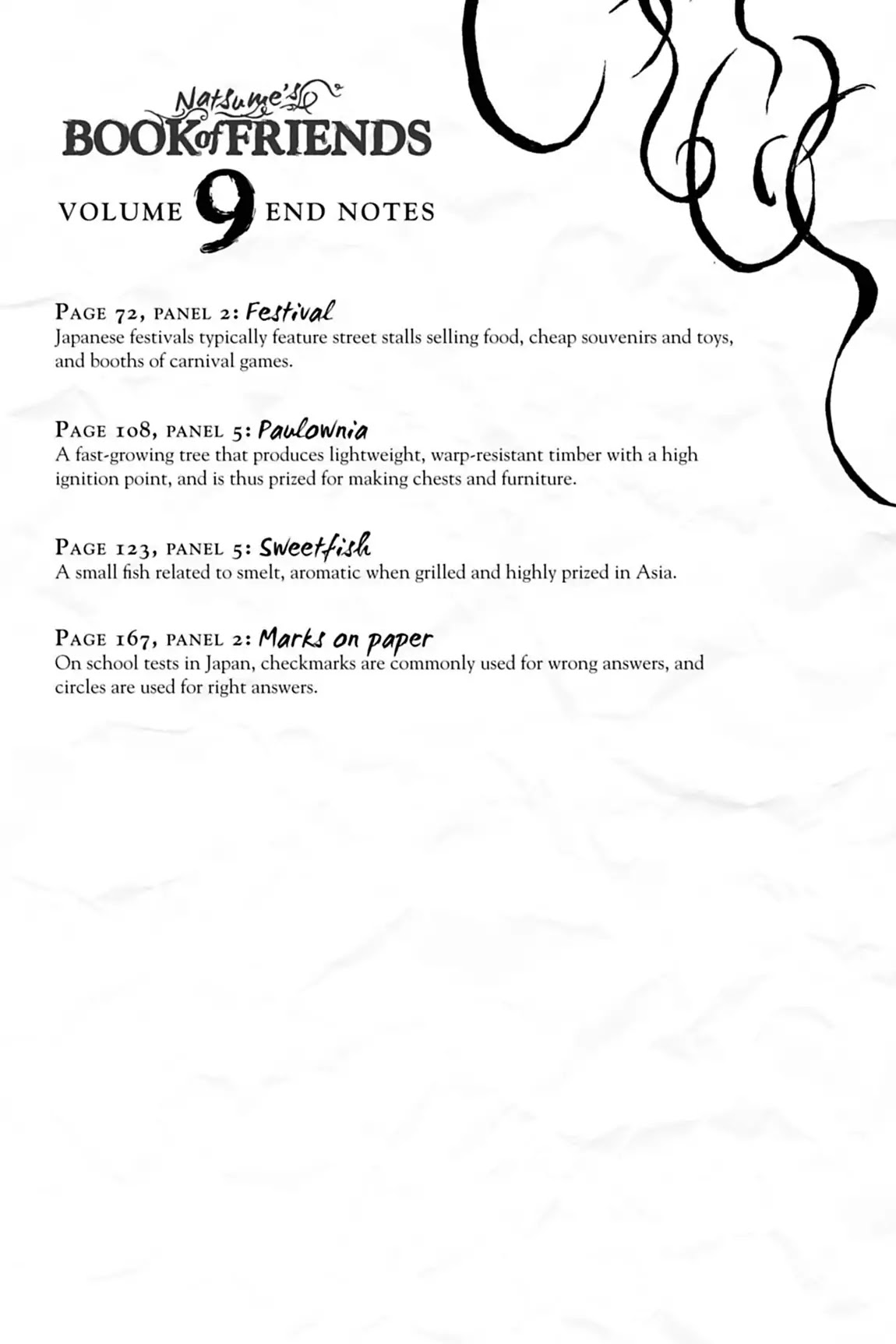 Natsume Yuujinchou Chapter 36.7 page 1 - Vol.9 End Notes