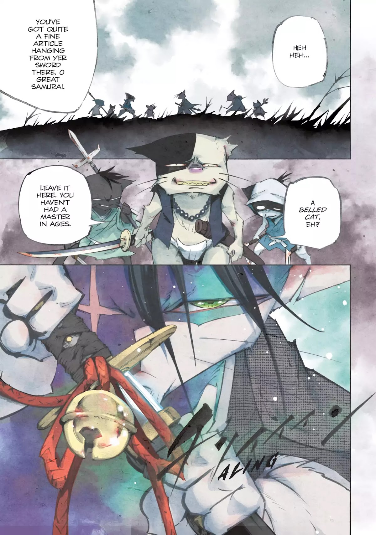 Nekogahara: Stray Cat Samurai Chapter 1 page 2 - Chapter 1: The Bell Rings When the Cat Draws His Sword
