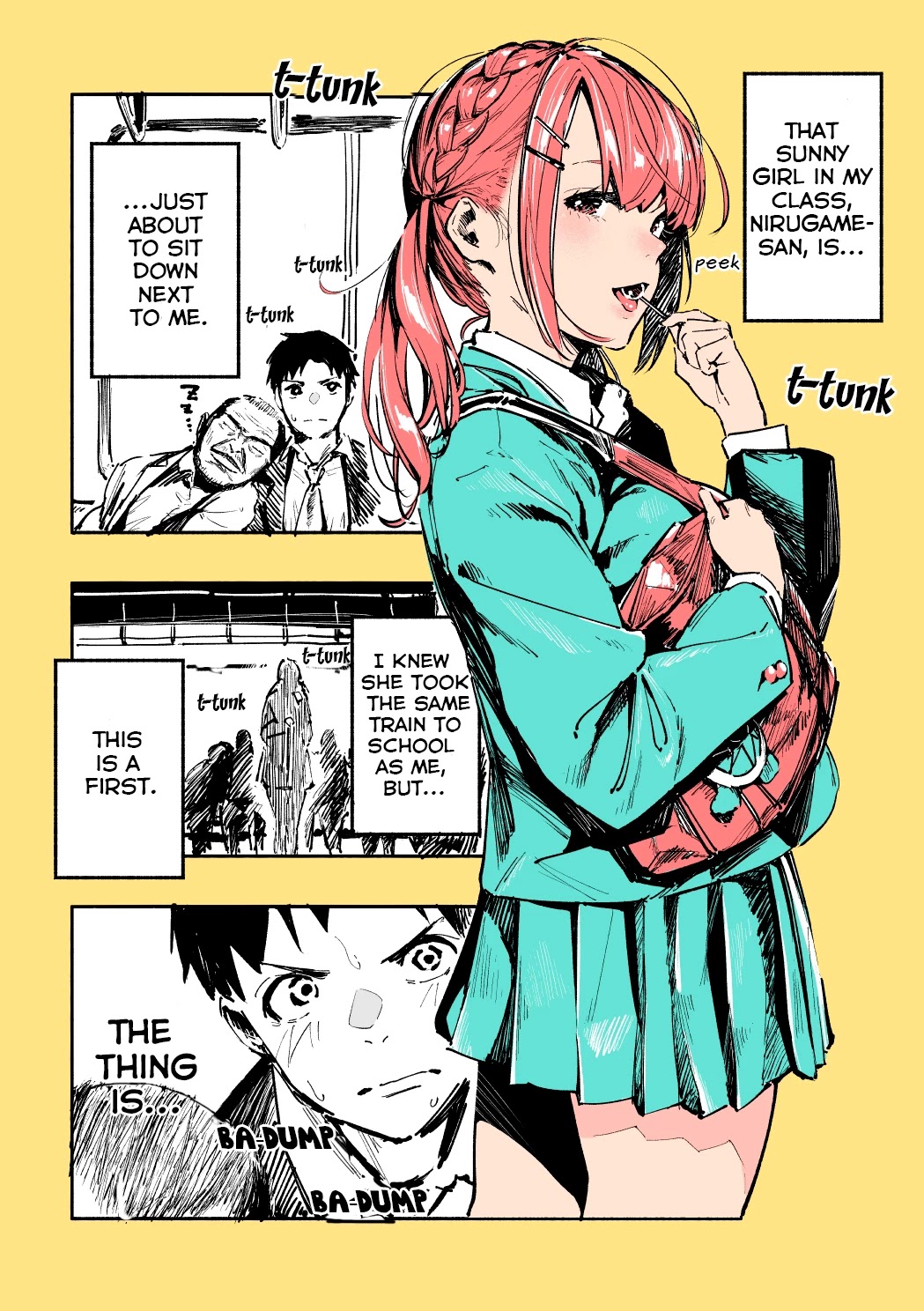 Nirugame-chan With the Huge Ass and Usami-kun Chapter 1 page 1 - Chapter 1: A Story of a Girl With a Huge Ass Failing to Sit Down