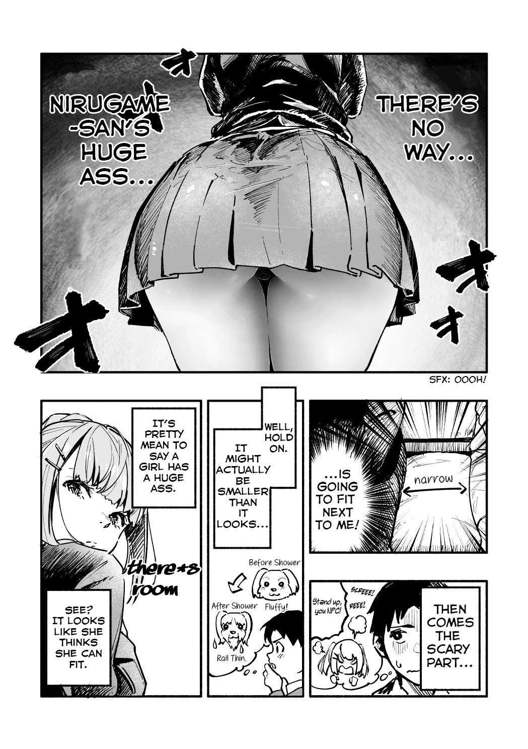 Nirugame-chan With the Huge Ass and Usami-kun Chapter 1 page 2 - Chapter 1: A Story of a Girl With a Huge Ass Failing to Sit Down