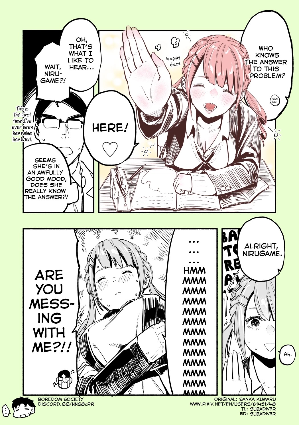 Nirugame-chan With the Huge Ass and Usami-kun Chapter 18 page 1 - Chapter 18: Nirugame-chan's Day After Sitting Next to Usami-kun