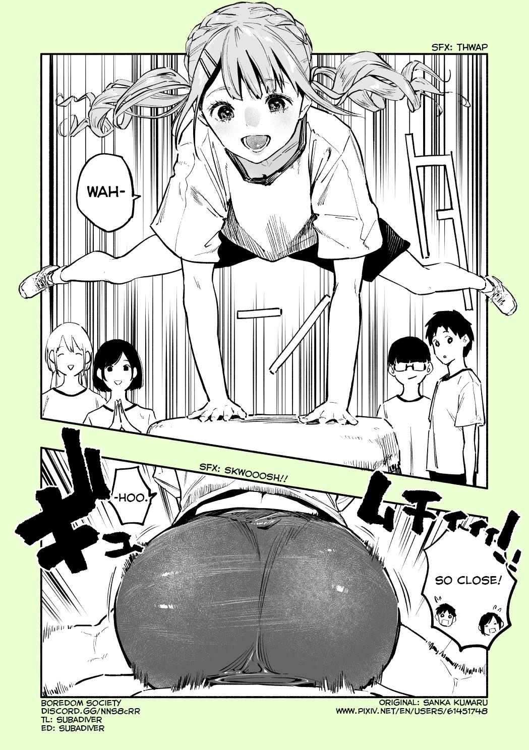 Nirugame-chan With the Huge Ass and Usami-kun Chapter 23 page 1 - Chapter 23: A Story of a Girl With a Huge Ass Who Attempts the Vaulting Box