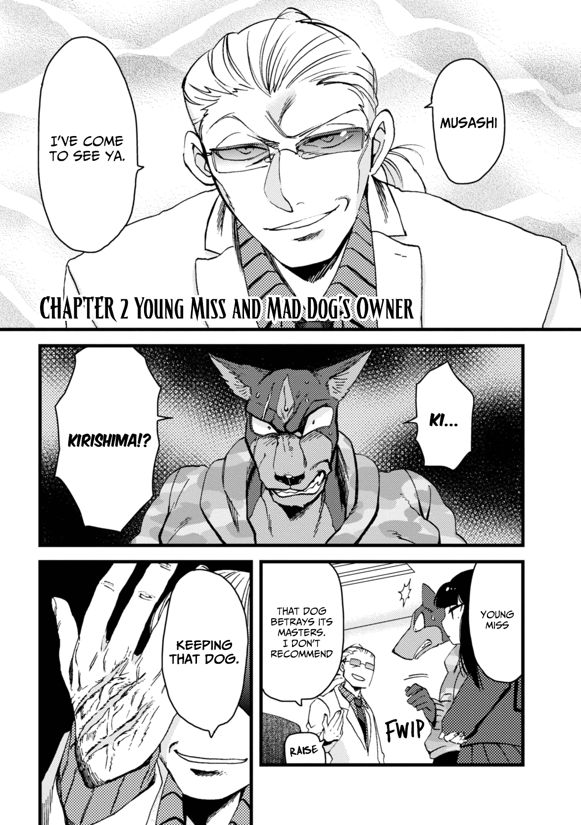 Ojyo with Seven Dogs Chapter 2 page 2 - Chapter 2: Young Miss and Mad Dog's Owner