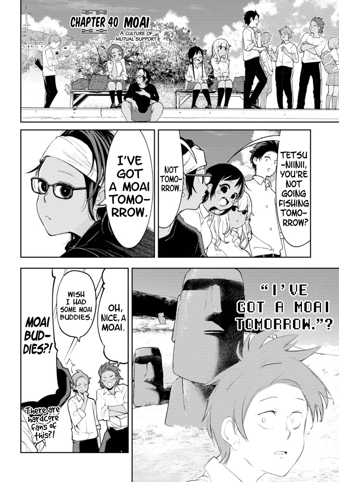 Okinawa de Suki ni Natta Ko ga Hougen Sugite Tsura Sugiru Chapter 40 page 1 - Chapter 40: Moai (A Culture of Mutual Support)