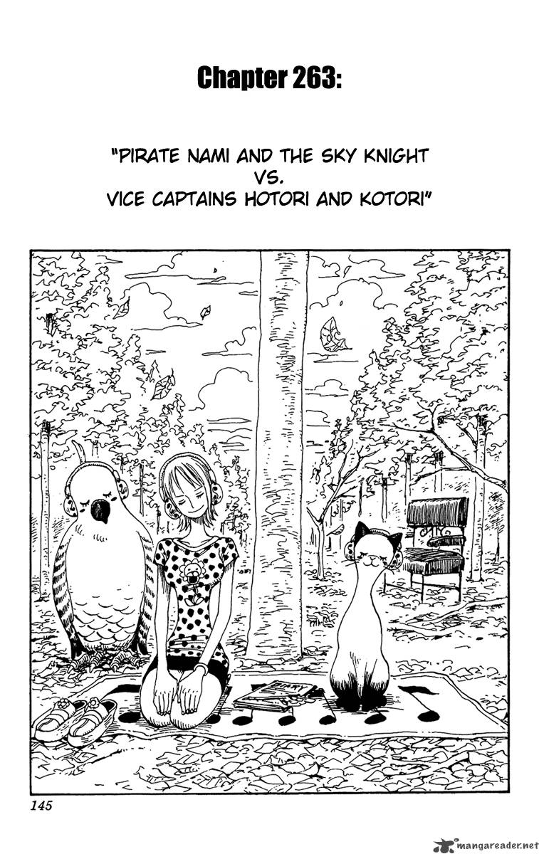 One Piece Chapter 263 page 1 - Chapter 263: Pirate Nami and the Weird Knight vs. Divine Soldiers Lieutenants Hotori and Kotori