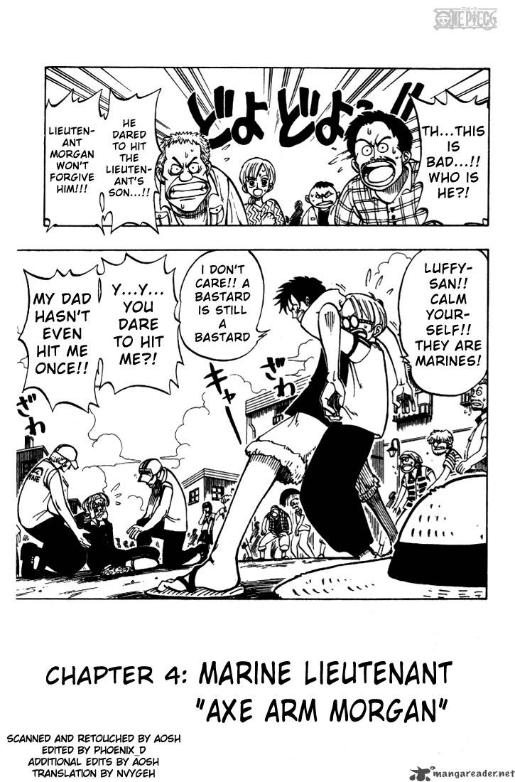 One Piece Chapter 4 page 1 - Chapter 4: Marine Captain "Axe-Hand Morgan"