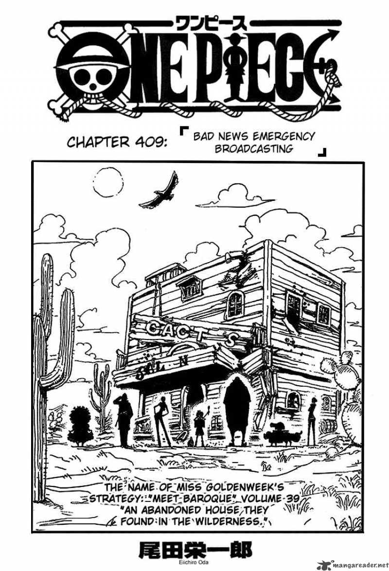 One Piece Chapter 409 page 1 - Chapter 409: Emergency Bad News Broadcast