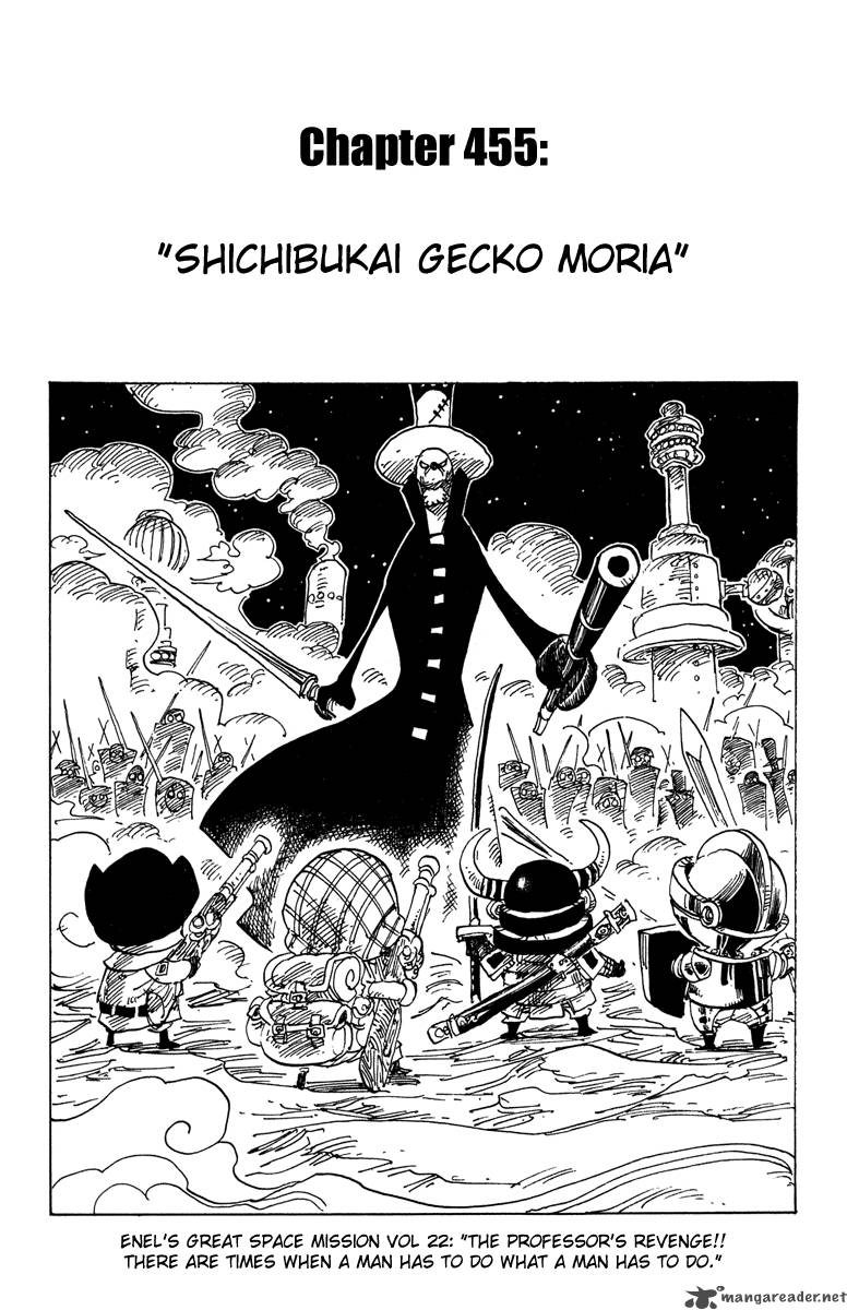 One Piece Chapter 455 page 1 - Chapter 455: Gecko Moria of the Seven Warlords of the Sea