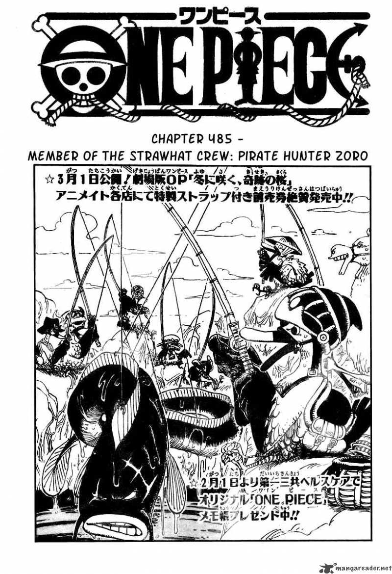 One Piece Chapter 485 page 1 - Chapter 485: Straw Hat Pirates - Pirate Hunter Zoro