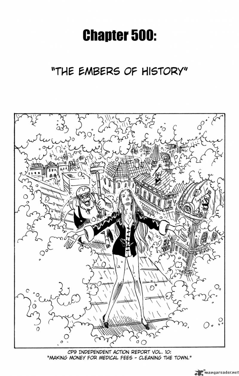 One Piece Chapter 500 page 1 - Chapter 500: The Embers of History