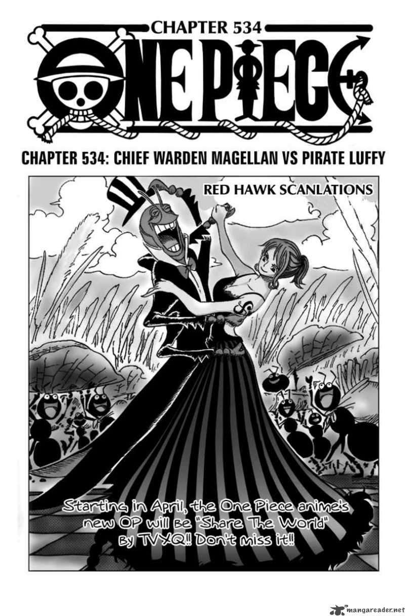 One Piece Chapter 534 page 1 - Chapter 534: Chief Warden Magellan vs. Pirate Luffy