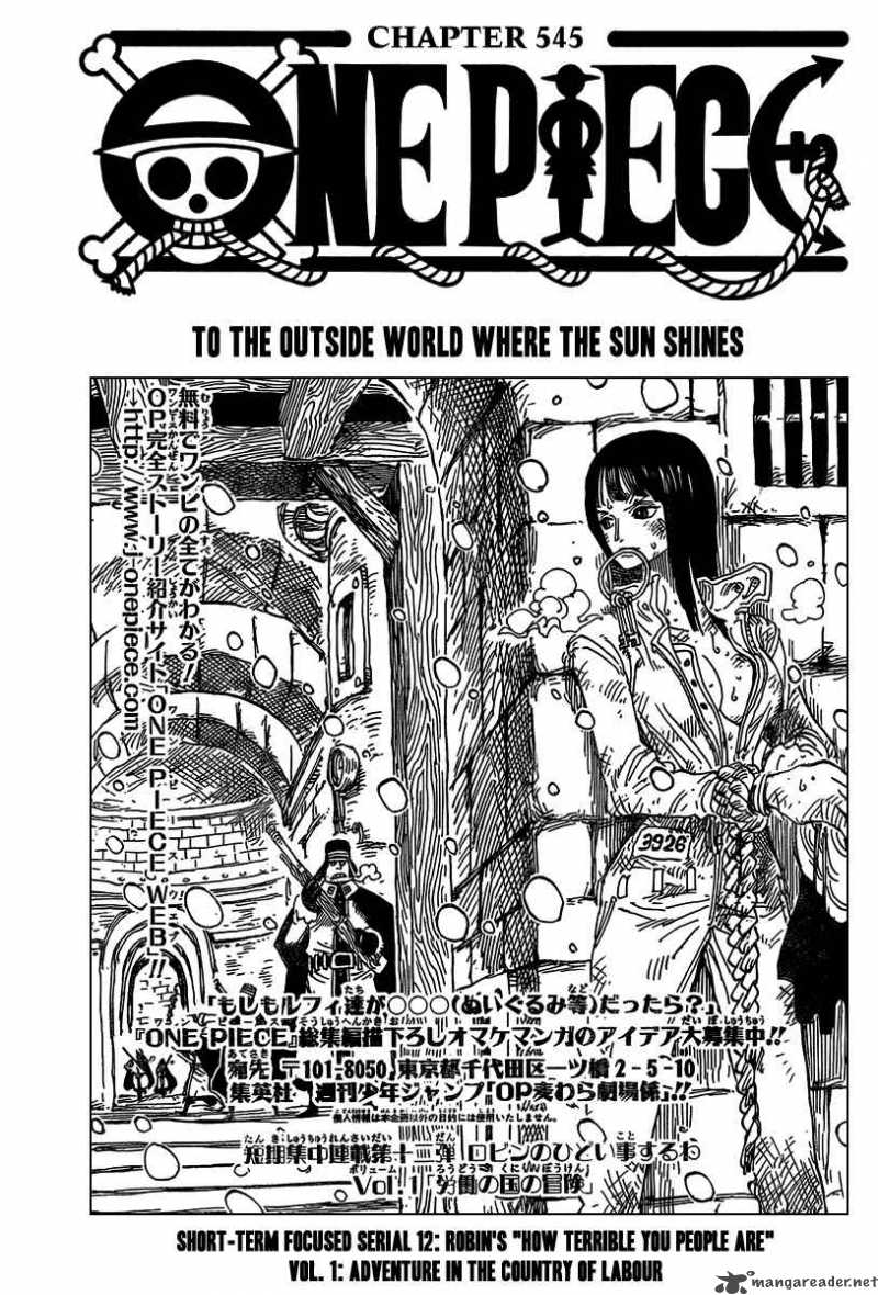 One Piece Chapter 545 page 1 - Chapter 545: To the Sunshine in Outside World