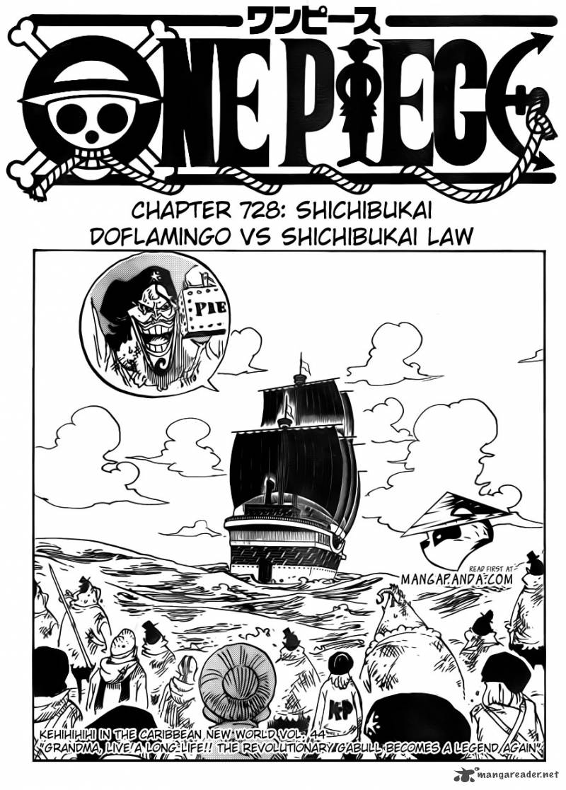 One Piece Chapter 729 page 1 - Chapter 729: Warlord Doflamingo vs. Warlord Law