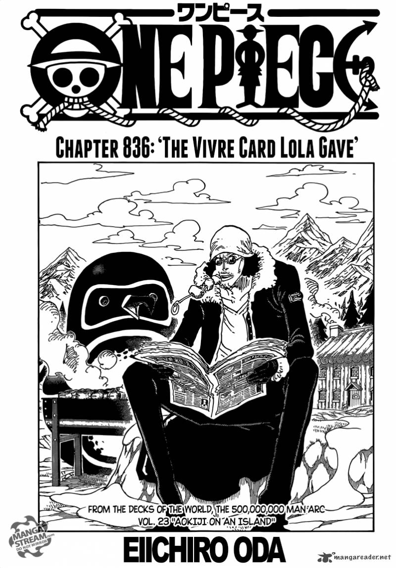 One Piece Chapter 836 page 1 - Chapter 836: The Vivre Card Lola Gave