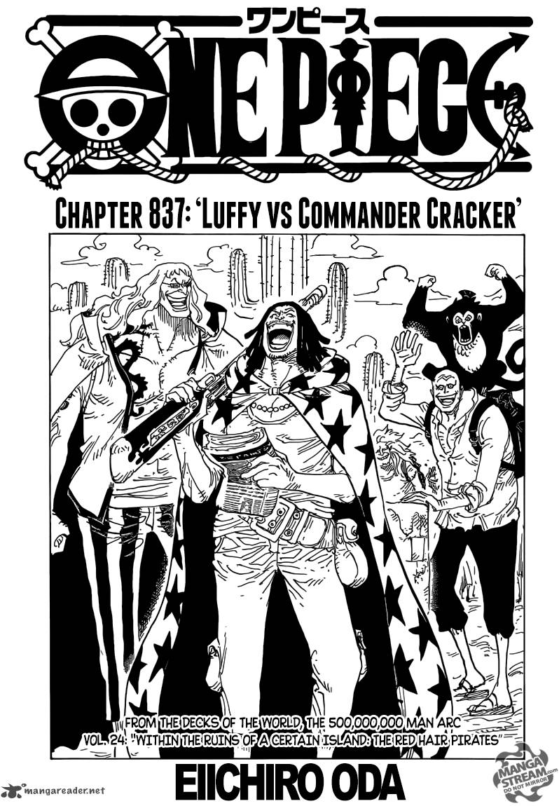 One Piece Chapter 837 page 1 - Chapter 837: Luffy vs. Commander Cracker