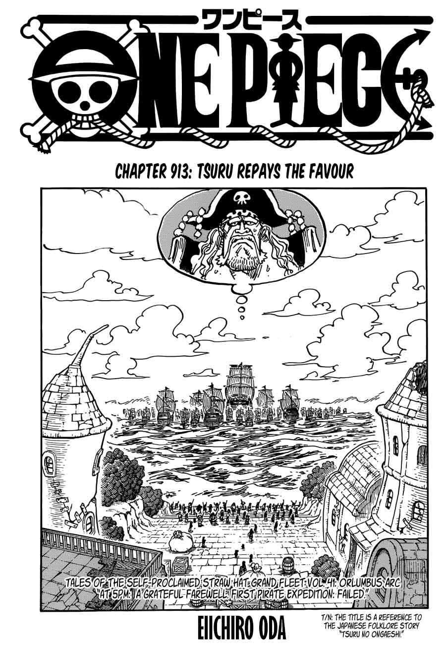 One Piece Chapter 913 page 1 - Chapter 913: Tsuru Returns the Favor