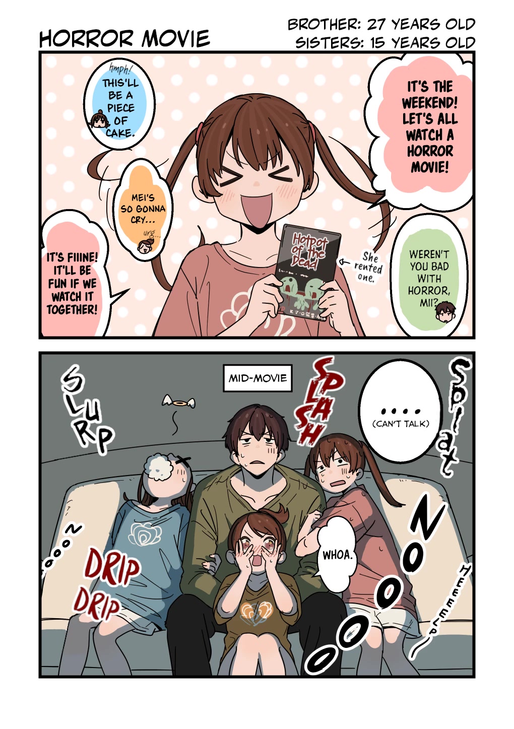 Onii-chan to Mitsugo no Imouto-tachi Chapter 14 page 1 - Chapter 14: Horror Movie