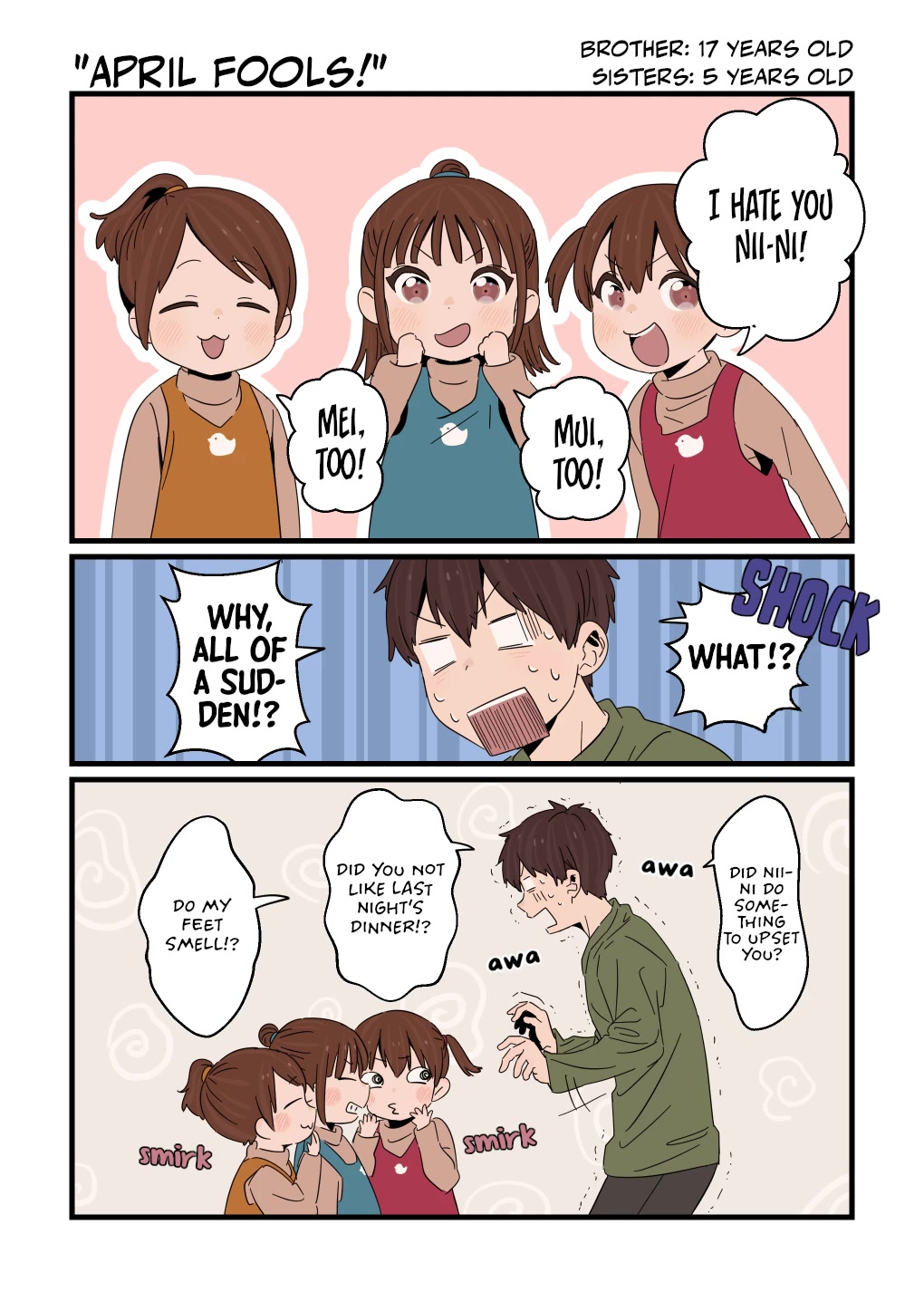 Onii-chan to Mitsugo no Imouto-tachi Chapter 17 page 1 - Chapter 17: April Fools