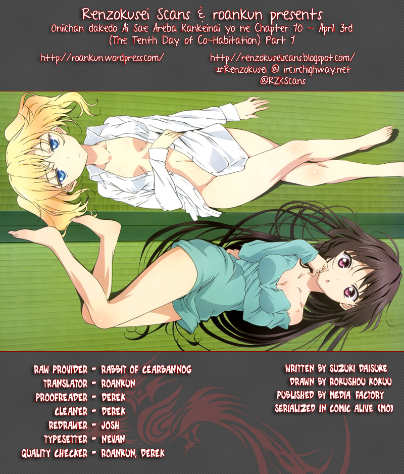 Oniichan dakedo Ai Sae Areba Kankeinai yo ne Chapter 10 page 1 - Chapter 10: April 3rd (The Tenth Day of Cohabitation) Part 1