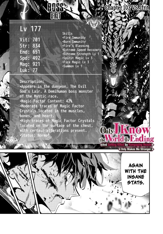 Only I Know That the World Will End. In a World Where Monsters Appear, I Level up by Returning From Death Chapter 103 page 1 - Chapter 103: vs. Ifrit