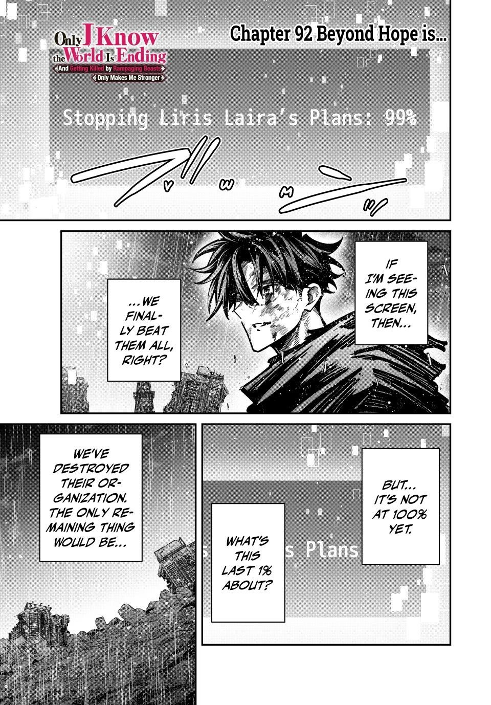 Only I Know That the World Will End. In a World Where Monsters Appear, I Level up by Returning From Death Chapter 92 page 1 - Chapter 92: Beyond Hope is