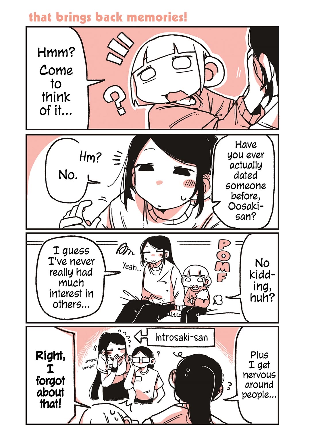 Oosaki-san & Komori-san Chapter 50 page 1 - Chapter 50: that brings back memories!