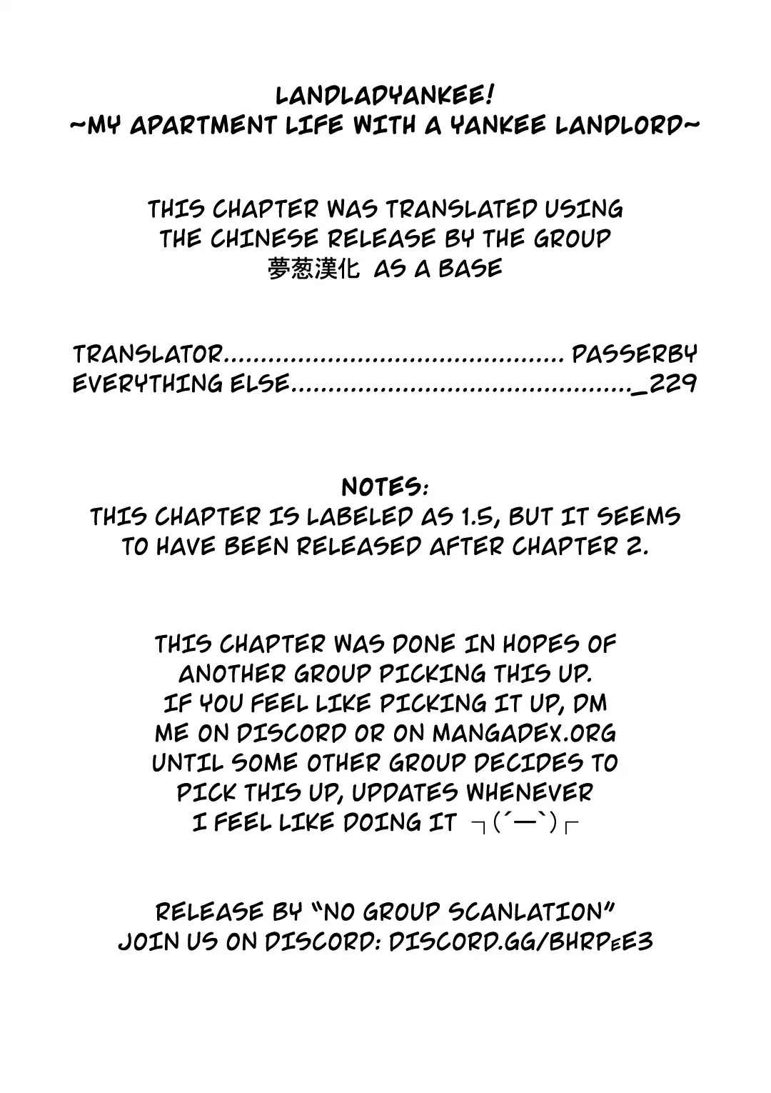 Ooyanki! ~My Apartment Life with a Yankee Landlord~ Chapter 1.5 page 1 - Chapter 1.5