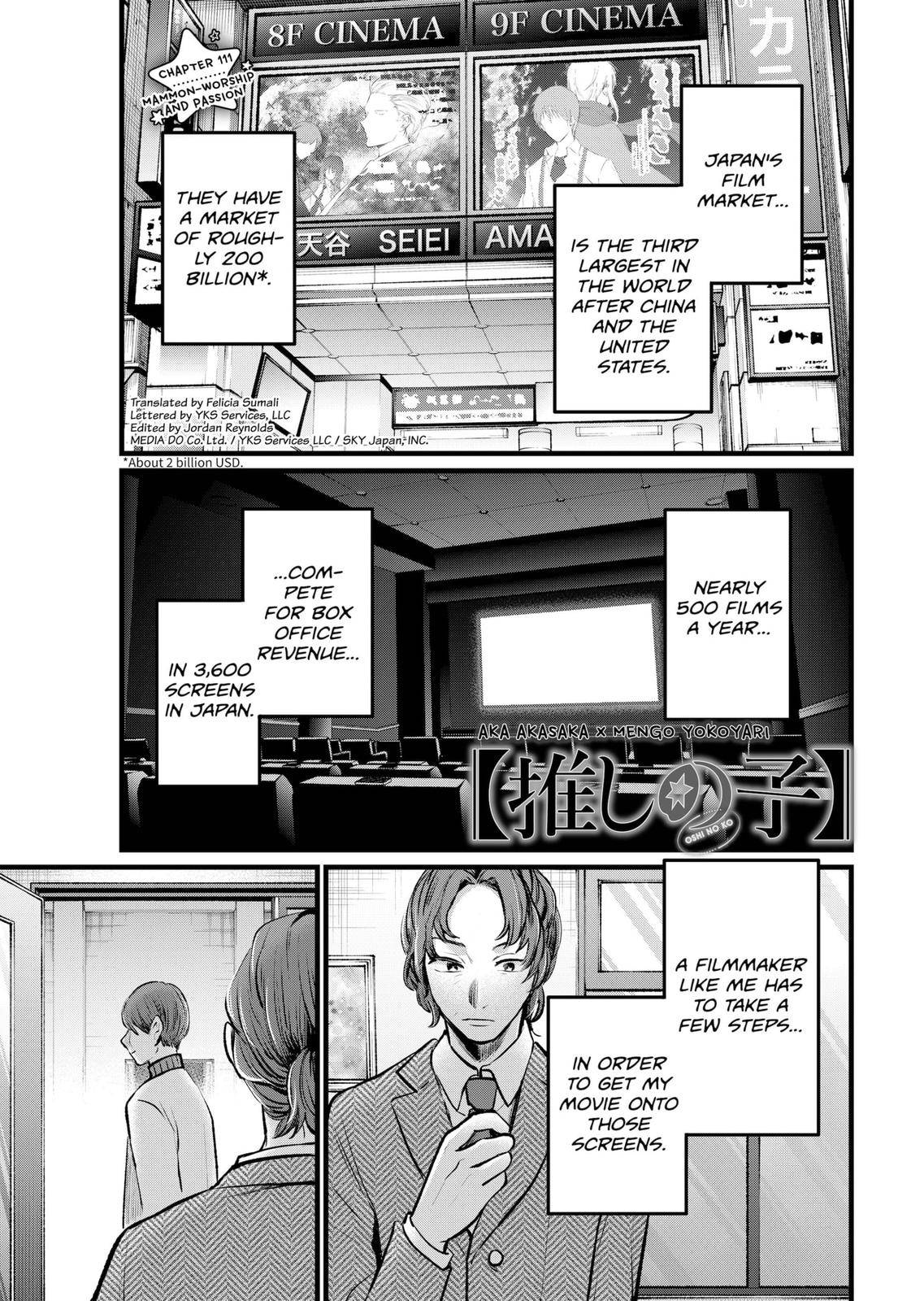 Oshi no Ko Chapter 111 page 1 - Chapter 111: Mammon-Worship and Passion
