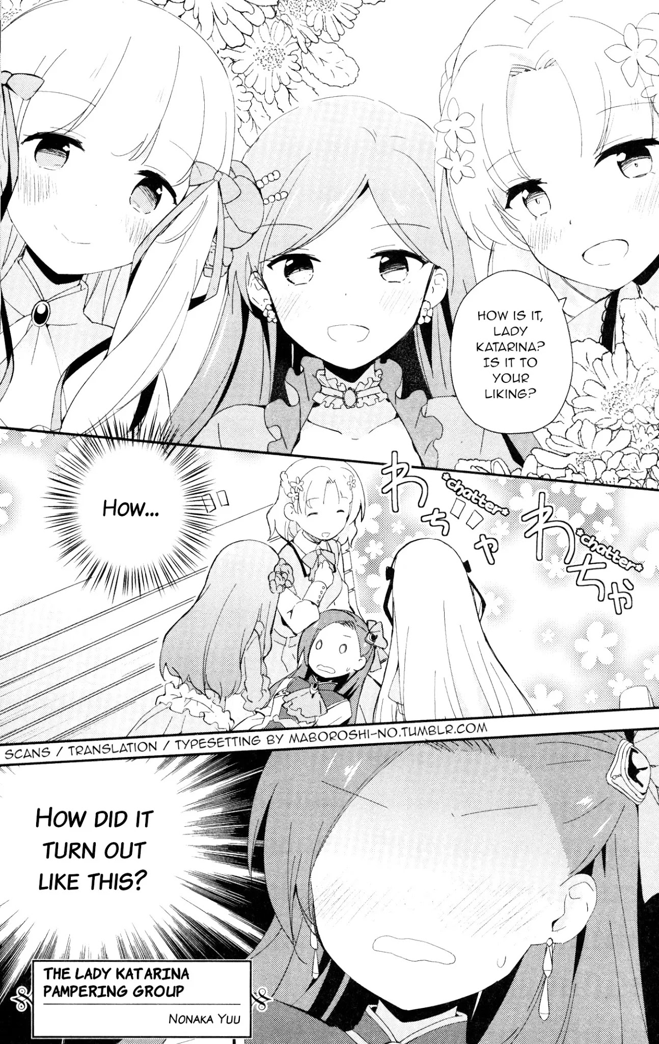 Otome Game no Hametsu Flag shika nai Akuyaku Reijou ni Tensei shite shimatta... GIRLS PATCH Chapter 5 page 1 - Chapter 5: The Lady Katarina Pampering Group (Nonaka Yuu)