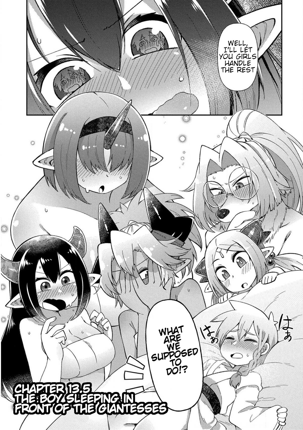 Oversized Sextet Chapter 13.5 page 1 - Chapter 13.5: The Boy Sleeping In Front Of The Giantesses
