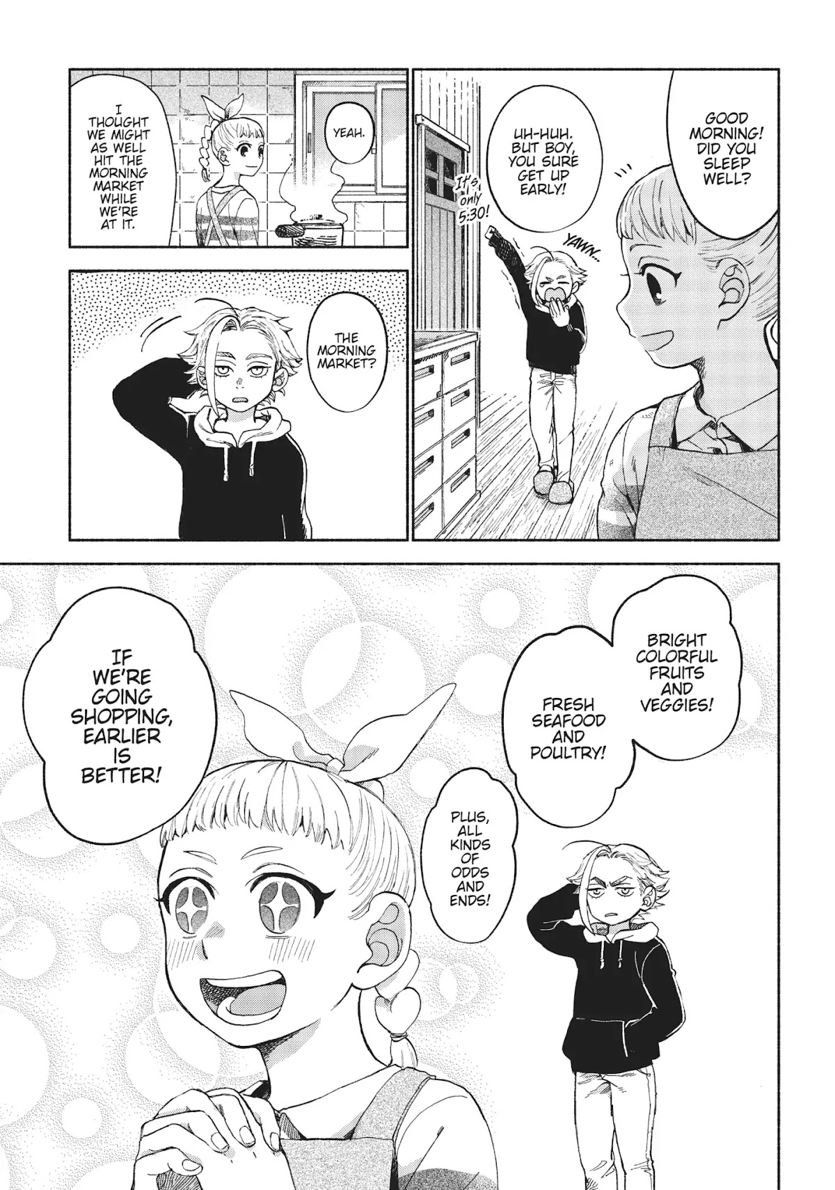 Owari Nochi, Asanagi Kurashi. Chapter 6 page 3 - Chapter 6: Morning Market & Walnut Soup