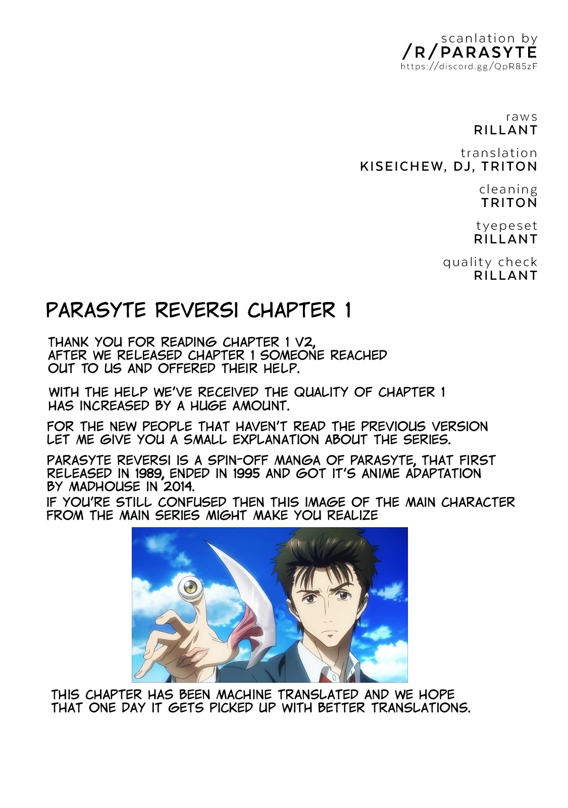 Parasyte Reversi Chapter 1 page 2 - Chapter 1: The Chosen Boy