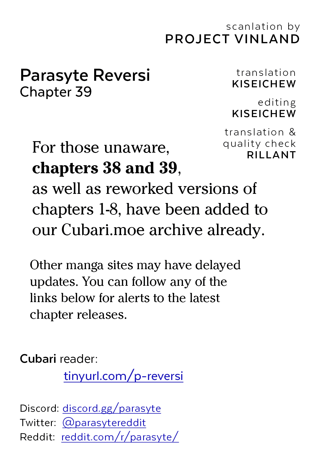 Parasyte Reversi Chapter 39 page 1 - Chapter 39: Kamahan